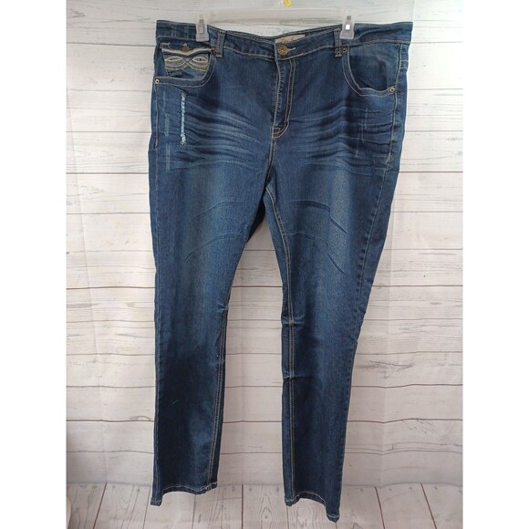 Elite Jeans Sz 23/24 Blue Denim Stretch Flap Pockets Distressed Plus Size - Picture 1 of 7